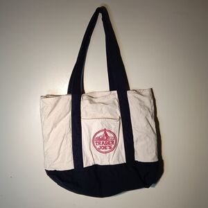 Trader Joe's Navy and Cream Tote Bag